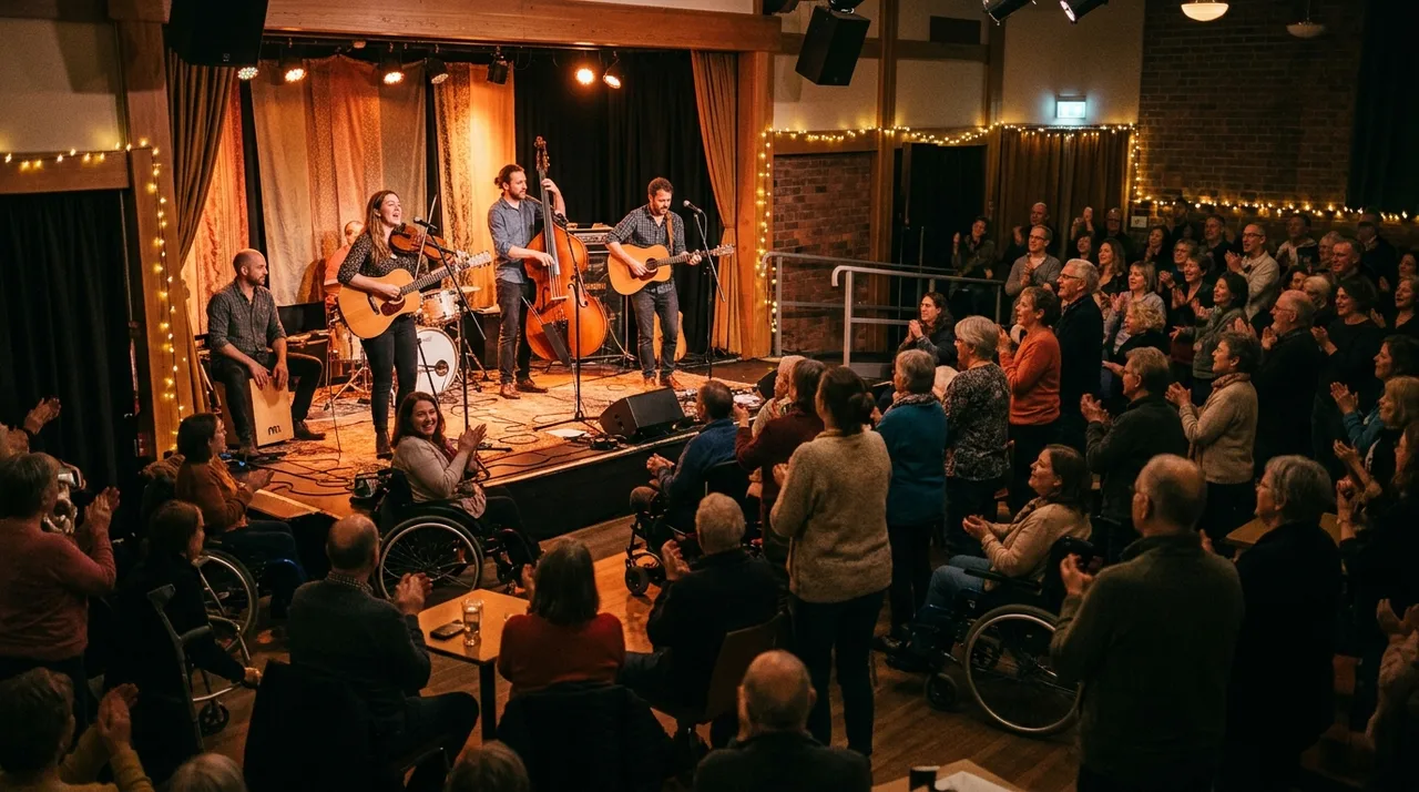 Scène musicale vivante et public engagé lors d'un concert solidaire organisé par l'association ACCORD